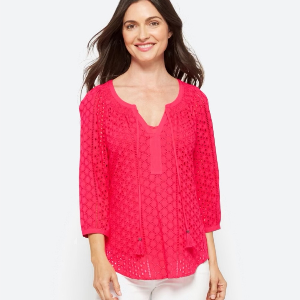 Pink Eyelet Shirt || Picnic, Church, or Office Ready!